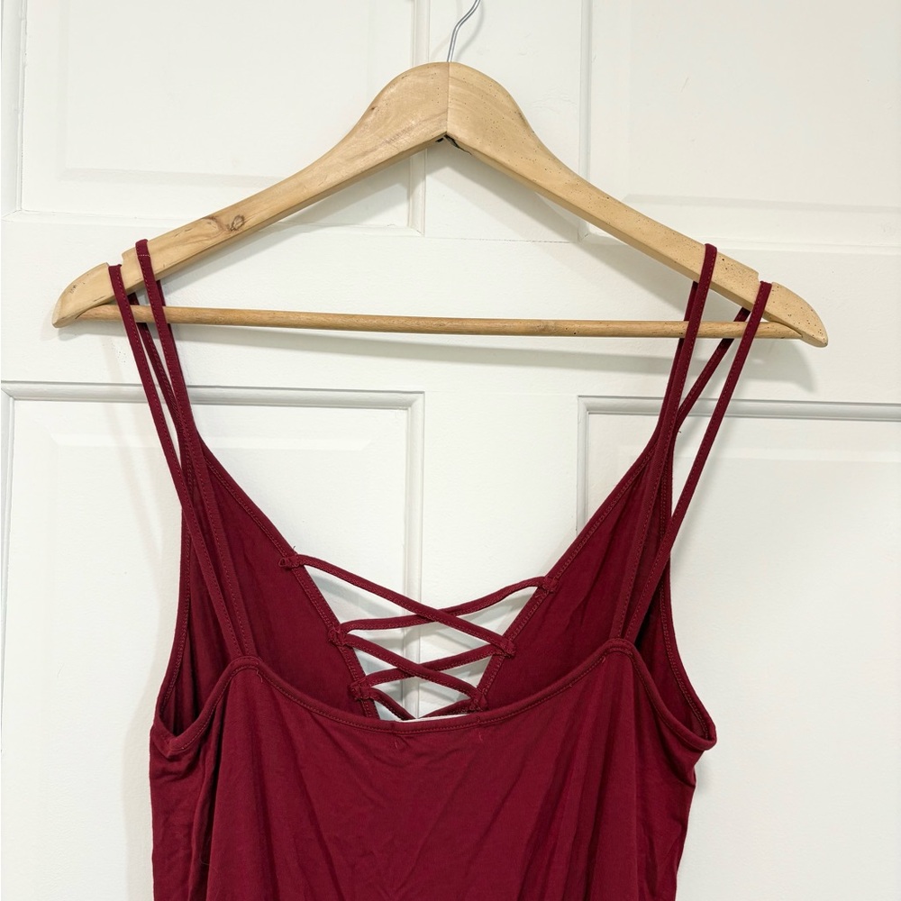 Free People Romper Burgundy Crisscross V-neck Boho Relaxed Beach Summer Size M - Picture 6 of 11
